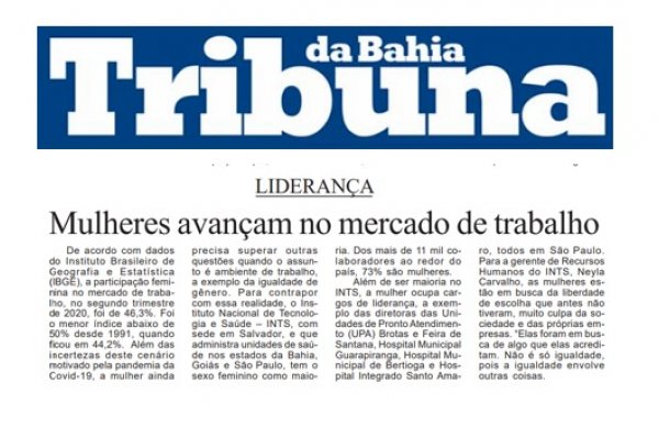 INTS é destaque no Jornal Tribuna da Bahia